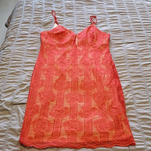 Lulu's women’s Scarlet Lace Overlay Dress fully lined in nude Size XL NWOT - Picture 9 of 11